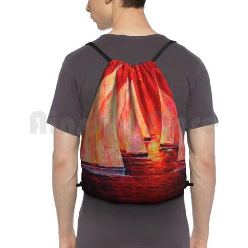 Sailboats Regatta Painting 45-06 Sailboats Backpack Drawstring Bags Gym Bag Waterproof Captain Sailor Helmsman Port Lake