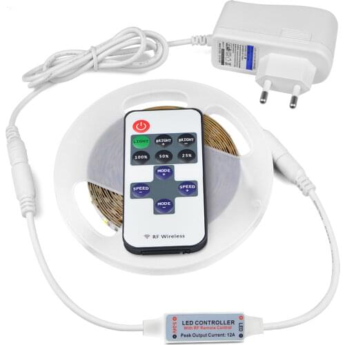 SMD 4040 LED Strip light Wireless RF Remote Control Dimmable 5M Tape Ribbon DIY Kitchen Cabinet lights 110V-220V Power Adapter