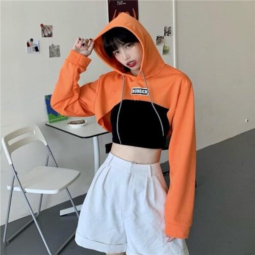 BURGER Printing Fashion Streetwear Female Womens Sweatshirt Harajuku Loose Fall 2020 Crop Tops Long Sleeve Hip-hop Sweatshirt