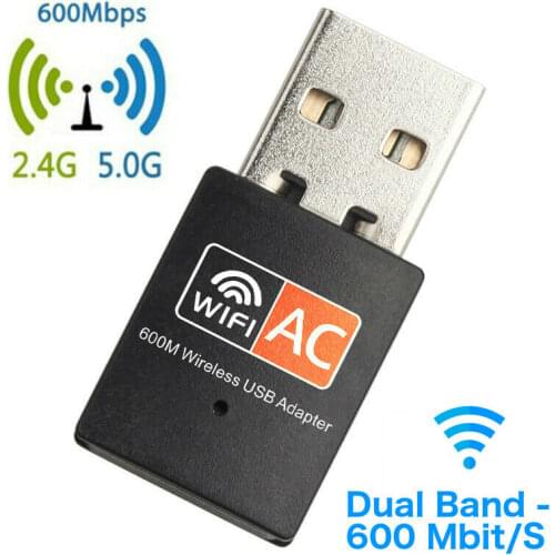USB WIFI Recptor AC 600Mbps WLAN Adapter Stick Dual Band 2.4GHz / 5GHz WIFI Dongle USB Wireless Network Card