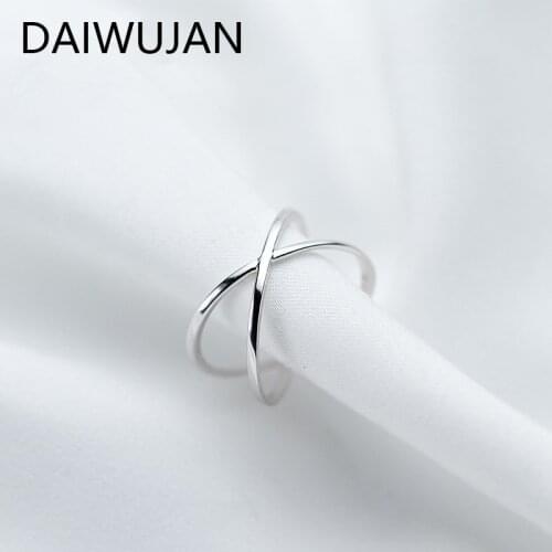 DAIWUJAN Vintage 925 Sterling Silver Cross Rings for Women Minimalist Adjustable Opened Ring Anillos Trendy Wedding Jewelry 2021