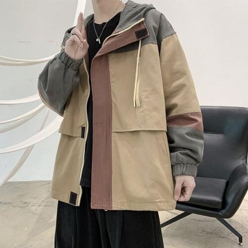 Japanese Streetwear Hoooded Jackets Men Patchwork Korean Winter Cargo Jackets Coats 2021 Winter Army Green Windbreaker