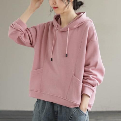 Women 2021 Spring New Fashion Solid Color Loose Hoodie Female Long Sleeve Sweatshirts Ladies Pullovers Hooded Blouses W167