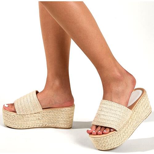 2021 For Dropship Sandal Straw Slides Bohemia Style Vacation Platform Leisure Outdoor womens Shoes Slippers