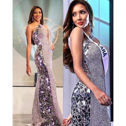 2021 New Fashion Show Sexy One Shoulder Sequined Diamonds Luxury Robe Celebrity Party Women Long Dress Wedding Vestidos LF301