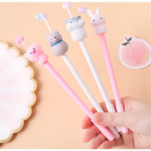 2pcs Cute Stationery Hamster Pig Rabbit Cat Gel Pens Cartoon Black Ink Signature Pen Cute School Office Supply Promotion Gifts
