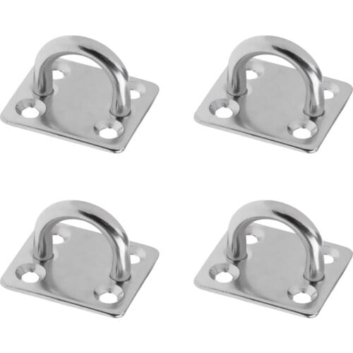 4pcs Heavy Duty 304 Stainless Steel Square Pad Eye Plate Shade Ring Loop Hook Wall Mounted for Sail Sailboat - 5mm