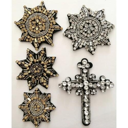 5pc/lot) Retail Crystal Rhinestone Cross Badge applique Patch Clothing Bags Shoes Hats decoration Free Shipping