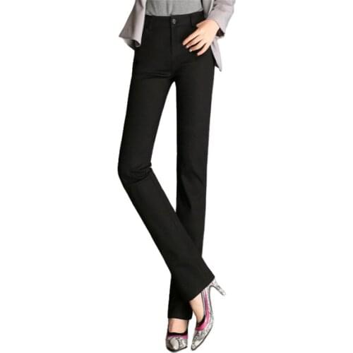 Spring Suit Pants Office Ladies Black White High Waist Cotton Skinny Stretchy Trousers Workwear straight Long Pants For Female