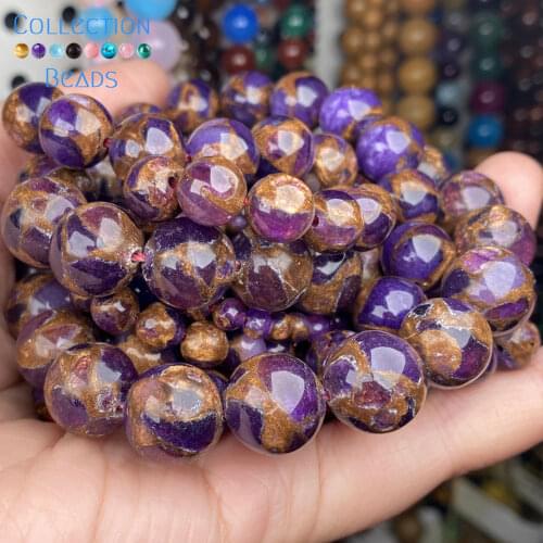 Natural Purple Cloisonne Stone Beads Loose Spacer Round Beads For Jewelry Making 4-12 MM DIY Bracelet Accessories Wholesale