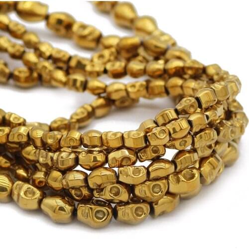 4/6/8MM Plating Gold Natural Stone Skull Head Shape Hematite Spacer Loose Beads For Jewelry Making DIY Bracelet Accessories