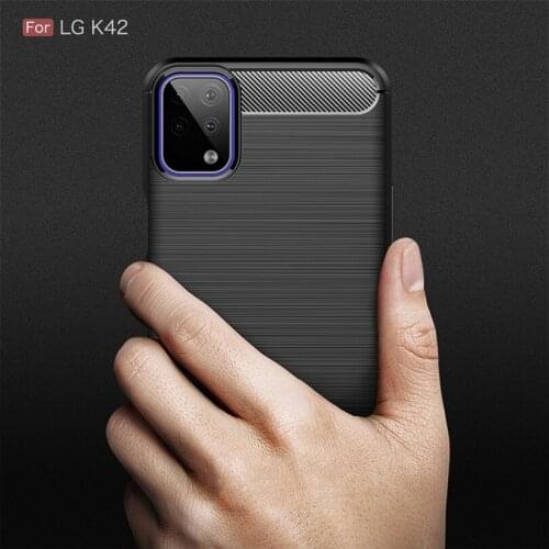 For LG K42 Shockproof Carbon Fibre Phone Case For LG K42 Protective Anti-Knock Back Cover Case