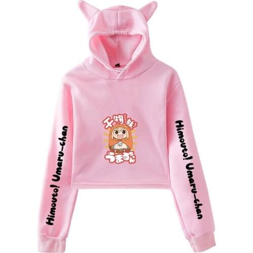 Himouto! Umaru-Chan Printing Cat Cropped Hoodies Girl Long Sleeve Hooded Pullover Crop Tops Sexy Loose Ins Tide Kpop