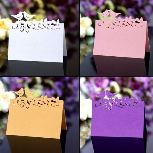 50pcs Laser Cut Table Name Place Card Cute small Bird Guest Message Setting Card Wedding Event Christmas Party Favor Decorations