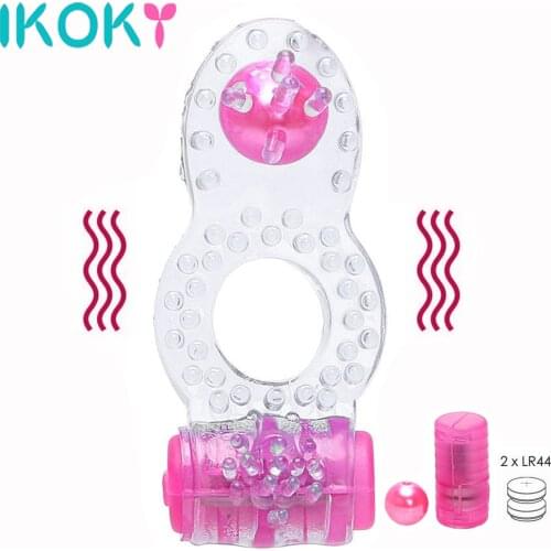 IKOKY Penis Cock Ring Vibrator Silicone Dual Pleasure Clit Stimulator Sex Toys for Men Male Adults Products Longer Ejaculation