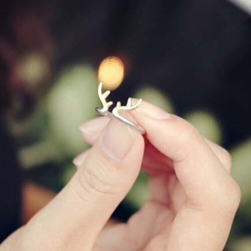 New Reindeer Deer Antler Rings for Women Adjustable Animal Horn Open Finger Ring Jewelry Accessories bijoux bagues femme