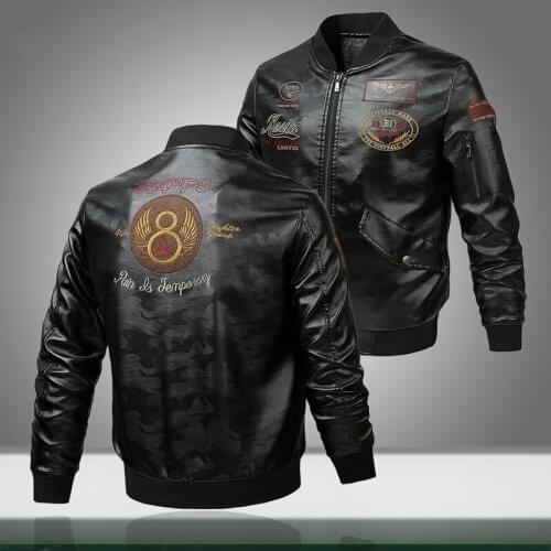 Leather Jacket Embroidery Men Zipper Motorcycle PU Leahter Jackets 2020 New Male Casual Windbreaker Slim Bomber Coat Pockets