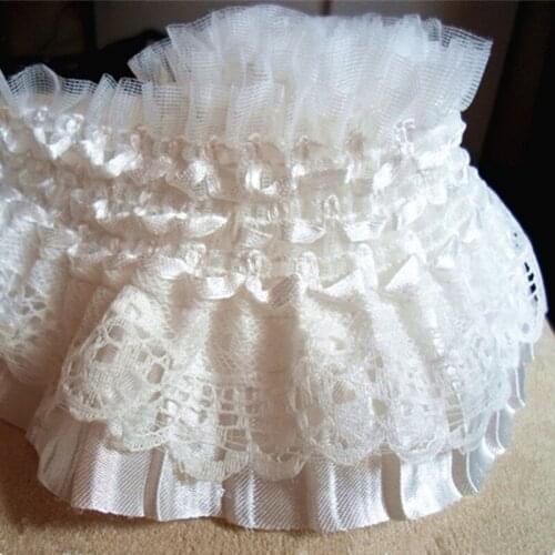 Free shipping 5 meters 8 cm embroidered lace trim garment elastic fabric water soluble white beautiful plait double lace