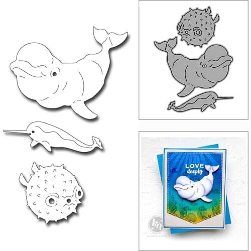 New Narwhal Puffer Fish Beluga Whale Craft Embossing Mold 2021 Metal Cutting Dies for Decorative Scrapbooking Album Card Making