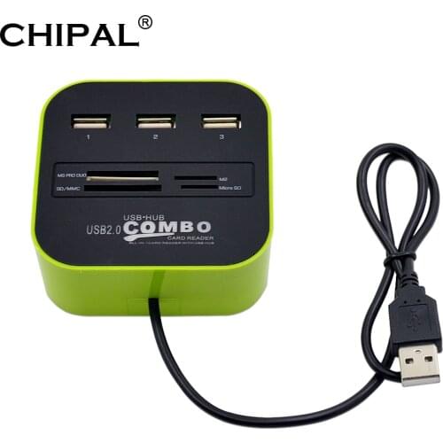 CHIPAL All in 1 Combo Multi-function Mini USB HUB 3 Port USB 2.0 Splitter Adapter TF SD M2 MS MMC Card Reader for Laptop Desktop