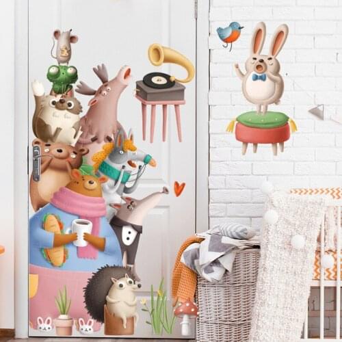 Cartoon Animals Wall Stickers for Kids Room Bedroom Kindergarten Decoration Door Art Decals Self Adhesive Wallpaper Home Decor