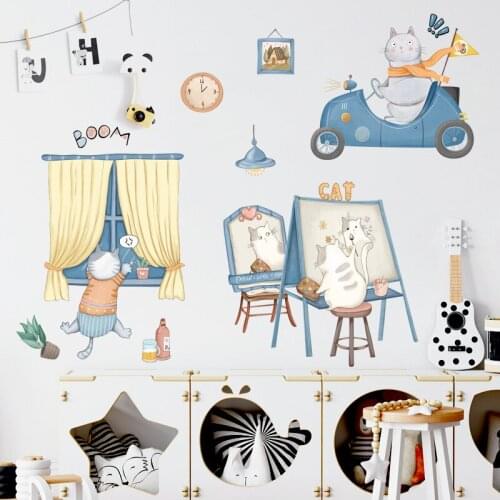 Cartoon Cat wall Stickers for kids room Decal wallpaper Butterfly Cute cat Home Decoration Toilet Stickers bedroom Decor Sticker