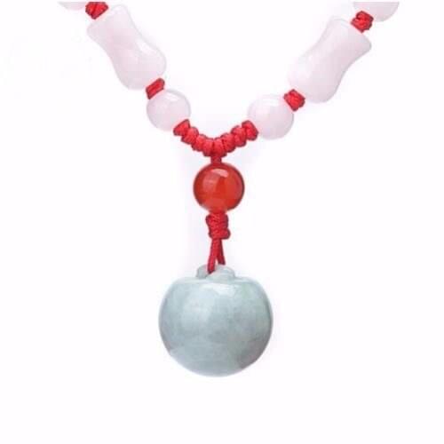 Natural Jade Emerald Apple Bead Pendants Necklace Accessories DIY Bangle Jewellery Fashion Hand-Carved Amulet Sweater Chain
