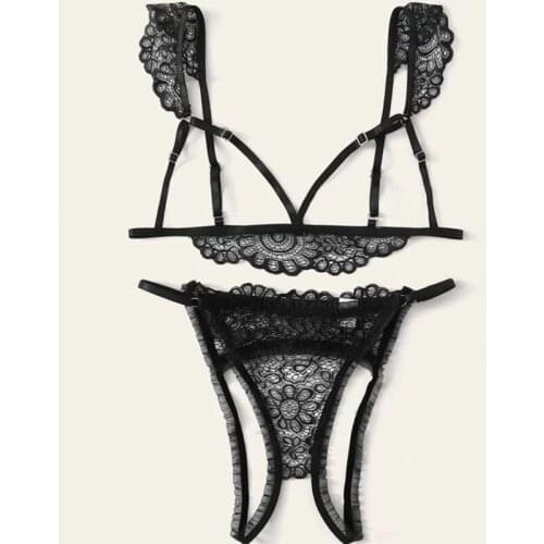 New Women Lingerie Set Lace Transparent Bra and Panty Set Three-Point Underwear Sexy Intimates Hollow out Erotic Lingerie