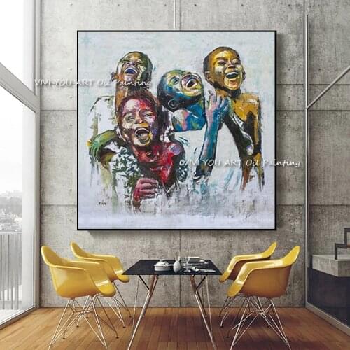 Big Size Palette Knife Color Happy Children Portrait Character Face Canvas Graph For Home Decoration Hand Painted Oil Painting