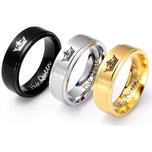 MANGOSKY 6mm IP Silver color 316L stainless steel HIS QUEEN and HER KING couple rings for lovers
