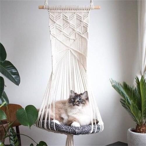 Hanging Basket Pet Nest Cat Dog Cotton Thread Hammock Toy Swing Bohemian Wall Hanging Macrame Hand-Woven 7 Styles
