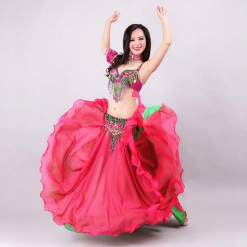 Size S-XL Performance Women Dancewear Professional Oriental Beaded Belly Dance Costume 5pcs Bra Belt Skirt Armband necklace