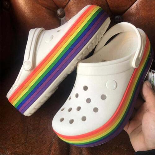 Platform Sandals Rainbow Women Shoes High Heels Sandals Wedge Garden Shoes Crocks Clogs Beach Sandals Zapatos Plataforma Mujer