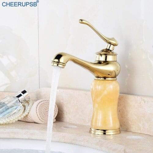 Bathroom Taps Hot Cold Water Mixer Faucet Retro Jade Brass Tap Deck Mount Faucets Wash Basin Luxury Torneira Gold Robinet Lavabo