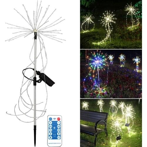 Solar Garden Lights Outdoor, 1 Pack LED Copper Wire Solar Fireworks Lights Waterproof 8 Modes Ball Shaped Solar Stake Lights