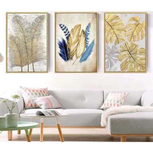 Nordic Modern Minimalist Gold Leaf Plant Leaf Poster Living Room Sofa Background Wall Atmosphere Home Decoration Painting Core