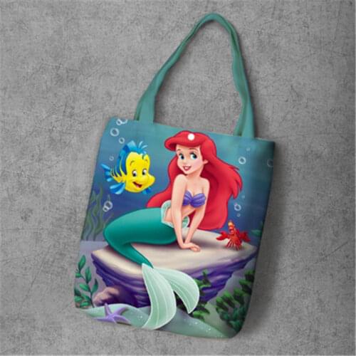 Disney arial princess High capacity Cartoon mermaid Canvas Totes shopper shopping bag lady handbag for shoulder frozen
