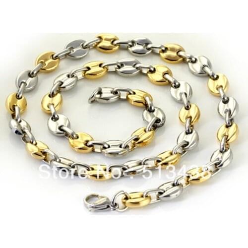 XL133 68g 21.6'' charm mens faves hot jewelry Stainless Steel 7mm Good quality coffee beans link necklace ,free ship