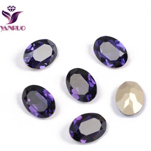 YANRUO 4120 Oval Purple Velvet Fancy Glass Beads Diamond Sewing Rhinestones Glass DIY Base Ornaments Claw Setting
