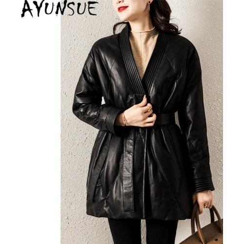 AYUNSUE 2020 Genuine Leather Jacket Women 90% White Goose Down Jackets Sheepskin Coat Korean Female Winter Parkas Femme Veste 91