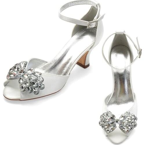Womens Ankle Strap Peep Toe Kitten Heel Ivory Bride Wedding Shoes Guest Reception Pumps