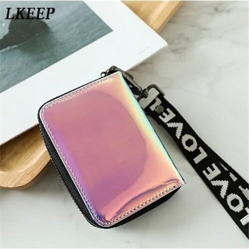 Women wallet Coin Purse Laser Id Credit Card Holder Purses Mini Wallets Female Card Pack Bag Photo Holder Money bags With Strap