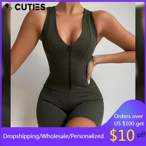 2021 Women Sexy Streetwear Sleeveless Bodycon Solid Knitted Fitness Sexy Jumpsuits Romper Playsuits Overalls Femme With Zipper