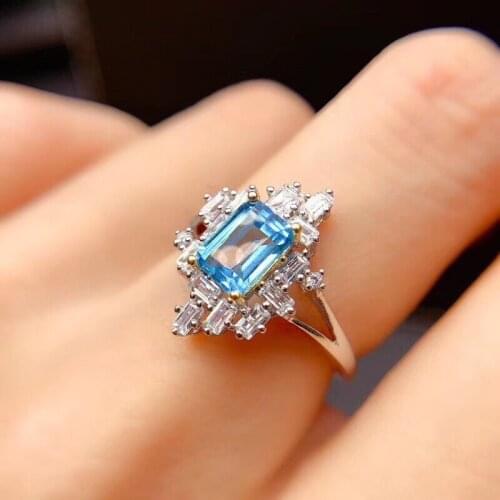 Natural topaz Ring for Women Fine Gemstone Blue Topaz Wedding Ring Females