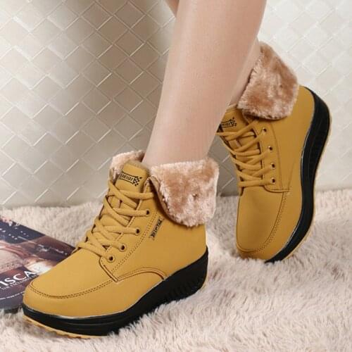 Winter snow boots women sneakers 2021 new fashion solid lace-up warm ankle boots women shoes wedges casual shoes woman
