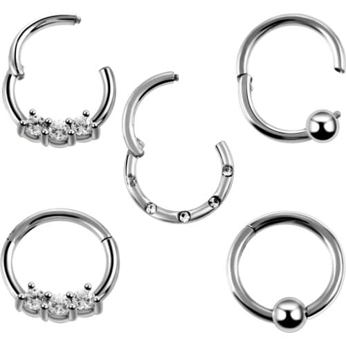 1PC 16G Steel Segment Hinged Rings with Crystal Piercing Nariz Septum Clicker Labret Rings Nose Earrings Piercings Body Jewelry