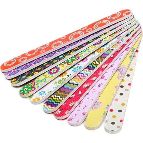 10Pcs/lot Nail File 100/180 Buffer Block Sanding Straight Shape Flower Image Durable Sandpaper Salon DIY Acrylic Nail Supplies