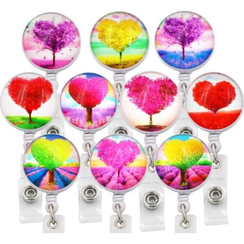 10PC Lot Love Tree Style ID Retractable Badge Holder with Alligator Clip Retractable Cord ID Badge Reel 24 Inch for Nurse Office