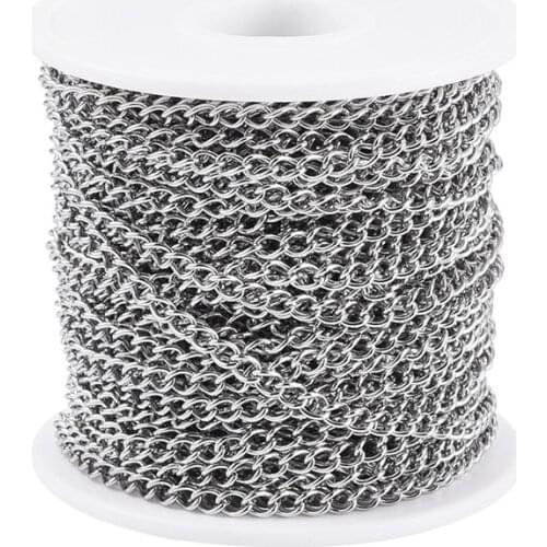20m/roll 5x3.5x0.8mm 304 Stainless Steel Curb Chains with Plastic Spool for Jewelry Making DIY Women Men Bracelet Necklace