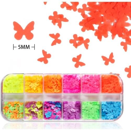 5mm Summer Neon Butterfly Shape Nail Glitter Flakes Fluorescence Sequins For UV Gel Polish Manicure Charms Nail Art Accessories